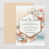 ミニマル素朴ビーチ結婚式 セーブザデート (正面/裏面)