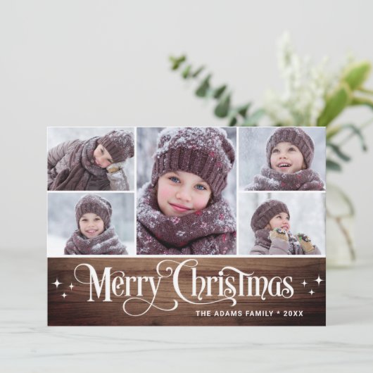 ミニマル素朴リスクリスマス5枚の写真あいさつ シーズンカード (スタンド正面)