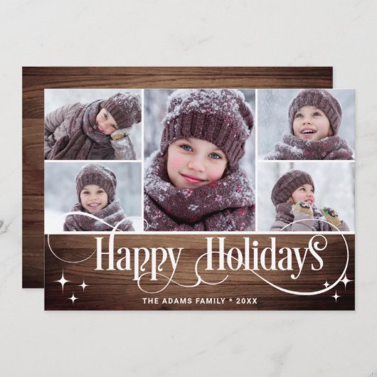 ミニマル素朴リスクリスマス5枚の写真あいさつ シーズンカード (正面/裏面)