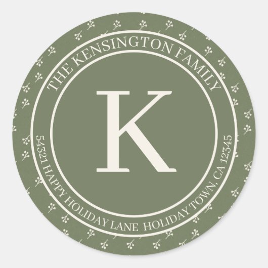 ミニマル素朴リストウィンターモノグラム差出人住所 ラウンドシール (正面)