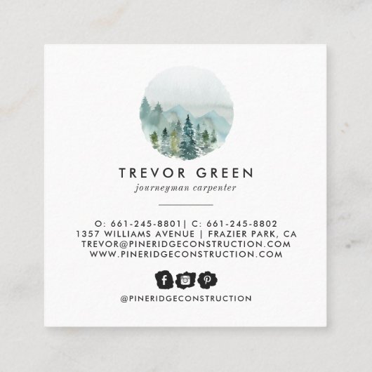 ミニマル素朴リストウォーターカラーパインズスクエア スクエア名刺 (裏面)