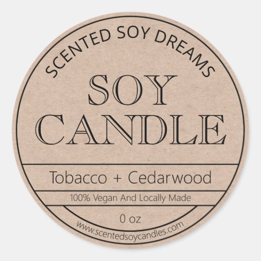 ミニマル素朴リストクラフト紙ソイキャンドルラベル ラウンドシール (正面)
