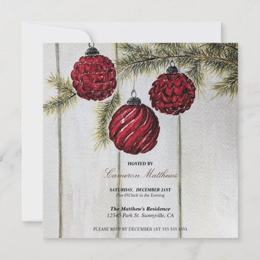 ミニマル素朴リストクリスマスホリデーパーティー 招待状 (裏面)