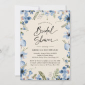 ミニマル素朴リストダスキーブルー花模様ブライダルシャワー 招待状 (正面)