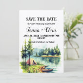 ミニマル素朴リストフォレスト湖カヌー日付を保存 招待状 (スタンド正面)