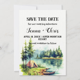 ミニマル素朴リストフォレスト湖カヌー日付を保存 招待状