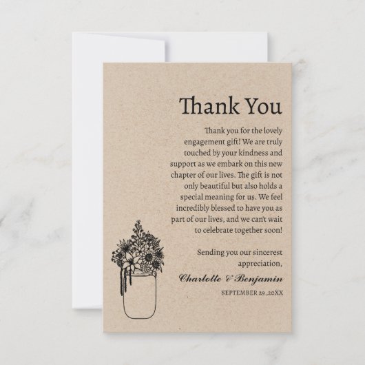 ミニマル素朴リストブラウンクラフト婚約ギフト サンキューカード (正面)