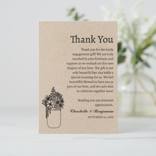 ミニマル素朴リストブラウンクラフト婚約ギフト サンキューカード (スタンド正面)