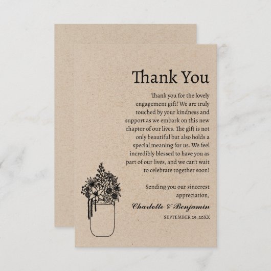 ミニマル素朴リストブラウンクラフト婚約ギフト サンキューカード (正面/裏面)