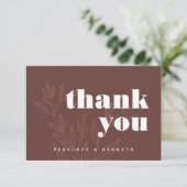 ミニマル素朴リストブラウンフローラカスタムウェディング サンキューカード (スタンド正面)