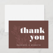 ミニマル素朴リストブラウンフローラカスタムウェディング サンキューカード (正面/裏面)