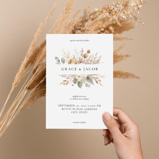ミニマル素朴リストBoho Waterカラー結婚フローラ 招待状