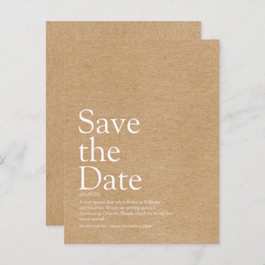 ミニマル素朴リストKraft日付の定義を保存 案内ポストカード (正面/裏面)