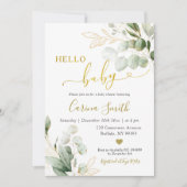 ミニマル素朴主義ユーカリ緑の赤ちゃんシャワー 招待状 (正面)