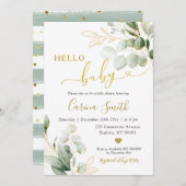 ミニマル素朴主義ユーカリ緑の赤ちゃんシャワー 招待状 (正面/裏面)