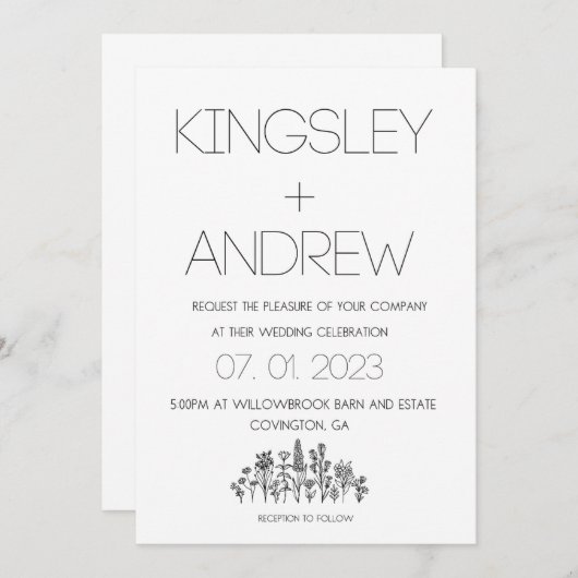 ミニマル素朴結婚フローラ 招待状 (正面/裏面)