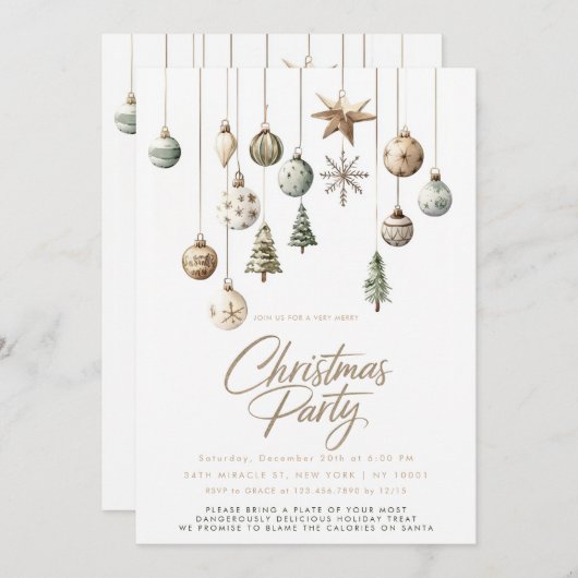 ミニマル素朴自然シンプルクリスマスパーティー 招待状 (正面/裏面)
