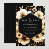 ミニマル素朴金ゴールド結婚と黒 セーブザデート (正面/裏面)