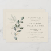 ミニマル素朴金ゴールド緑のベビーシャワー 招待状 (正面/裏面)