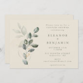 ミニマル素朴金ゴールド緑カップルのシャワー 招待状 (正面/裏面)