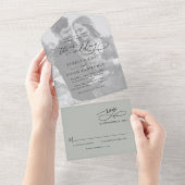ミニマル素朴Sage Green Photo結婚's オールインワン招待状 (貼ってはがせる)