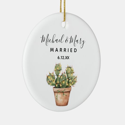 ミニマル結婚したス結婚サボテンの贈り物 セラミックオーナメント (右)