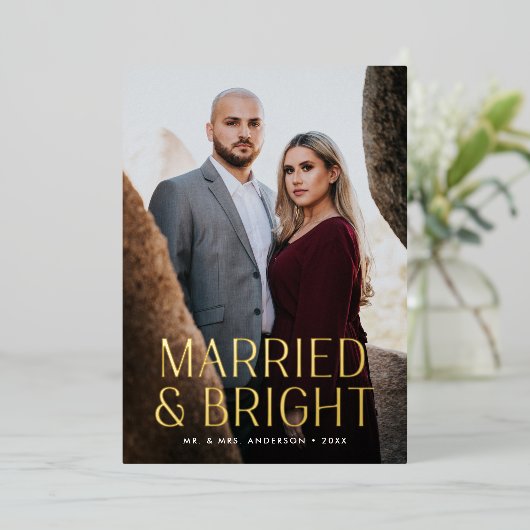 ミニマル結婚したリストで明るいブルゴーニュの写真 箔シーズンカード (立ち正面)