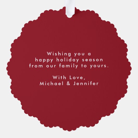 ミニマル結婚したリストと明るい写真の休日 オーナメントカード (裏面)