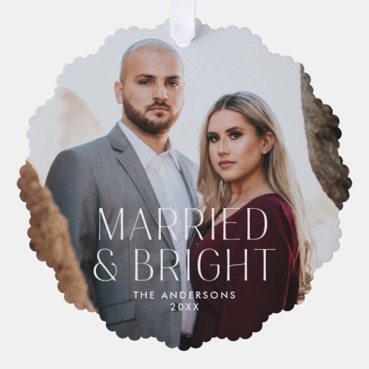 ミニマル結婚したリストと明るい写真の休日 オーナメントカード (正面)