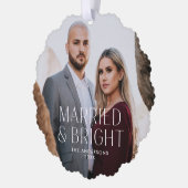 ミニマル結婚したリストと明るい写真の休日 オーナメントカード (左)