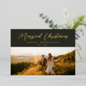 ミニマル結婚したリストのクリスマススクリプト写真 箔シーズンカード (立ち正面)