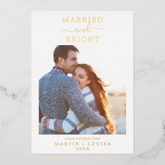 ミニマル結婚した主義の箔と明るい新着写真 箔シーズンカード (正面)