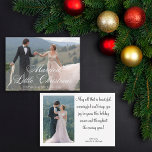 ミニマル結婚した小さな結婚クリスマスの2枚の写真 ノートカード<br><div class="desc">ミニマルエレガント結婚した結婚リットクリスマスの2枚の写真ホリデーノートカードの両面カードは、新婚からのホリデーメッセージとバックサイドの写真で。</div>
