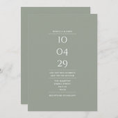 ミニマル結婚サージグリーンのデート 招待状 (正面/裏面)