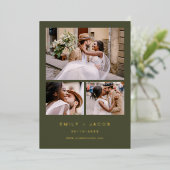 ミニマル結婚サージグリーンの4枚フォトゴールドフォイル 箔招待状 (立ち正面)