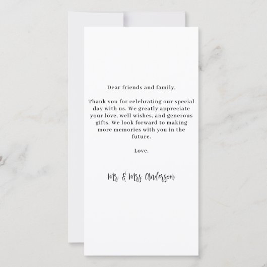 ミニマル結婚スのカスタム新しいのシンプル写真 サンキューカード (裏面)
