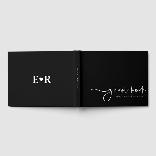 ミニマル結婚スのスクリプモダントモノグラム |黒 ゲストブック (全面)