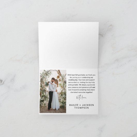 ミニマル結婚スのモダン写真スタイリッシュオーバーレイ サンキューカード (内部)