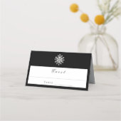 ミニマル結婚ススノーフレーク | ブラック プレイスカード (正面)