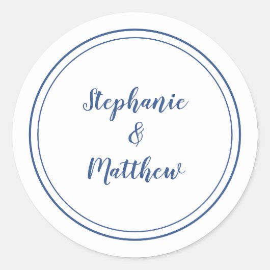 ミニマル結婚スホワイトブルー花婿のお願い ラウンドシール (正面)