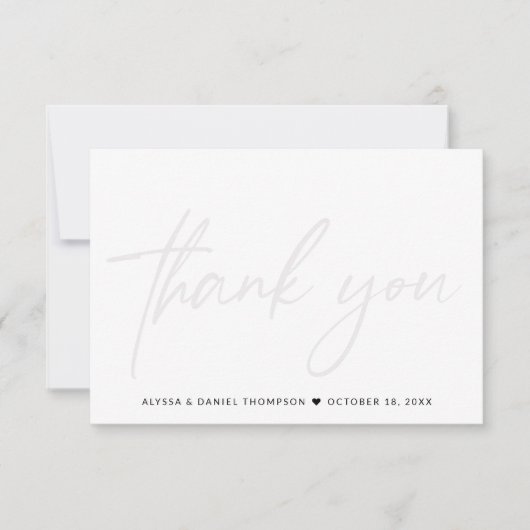 ミニマル結婚ス手書き写真の背面 サンキューカード (正面)