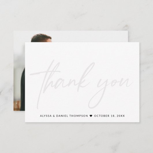 ミニマル結婚ス手書き写真の背面 サンキューカード (正面/裏面)