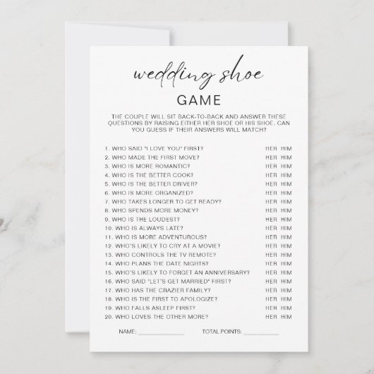 ミニマル結婚ス靴カップルのシャワーゲーム 招待状 (正面)