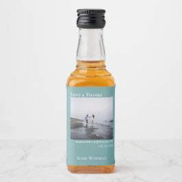 ミニマル結婚ティール（緑がかった色）のフォトラブ&ミ感謝していニオ リキュールボトルラベル