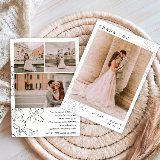 ミニマル結婚フローラサンキューカード 招待状