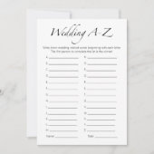ミニマル結婚ブライダルシャワーのA-Zゲームカード 招待状 (正面)