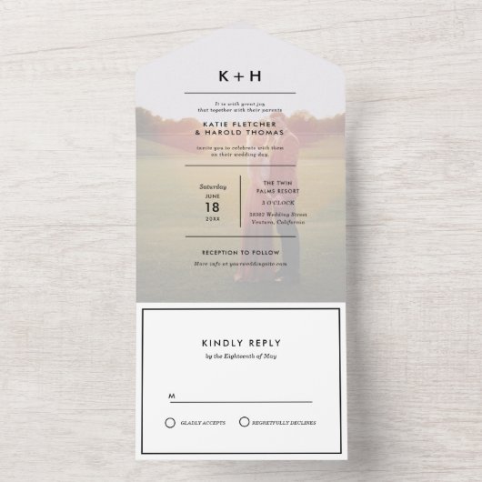 ミニマル結婚ム写真 オールインワン招待状 (内側)