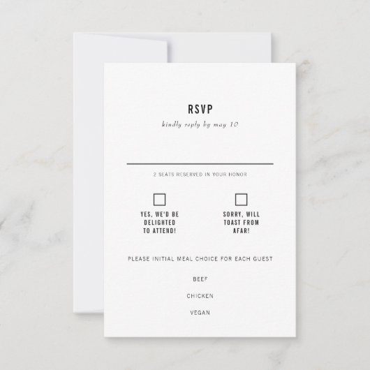 ミニマル結婚モダンタイポグラフィ 出欠カード (正面)