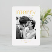 ミニマル結婚リスクリスマスの写真ホワイト金ゴールド 箔シーズンカード (立ち正面)