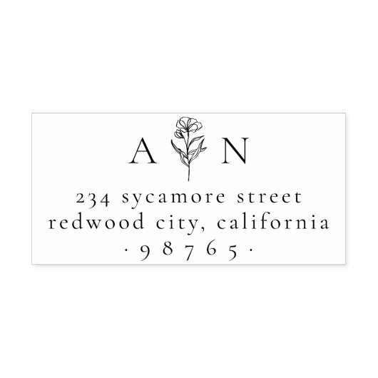 ミニマル結婚リストのイニシャルフローラ差出人住所 セルフインキングスタンプ (デザイン)